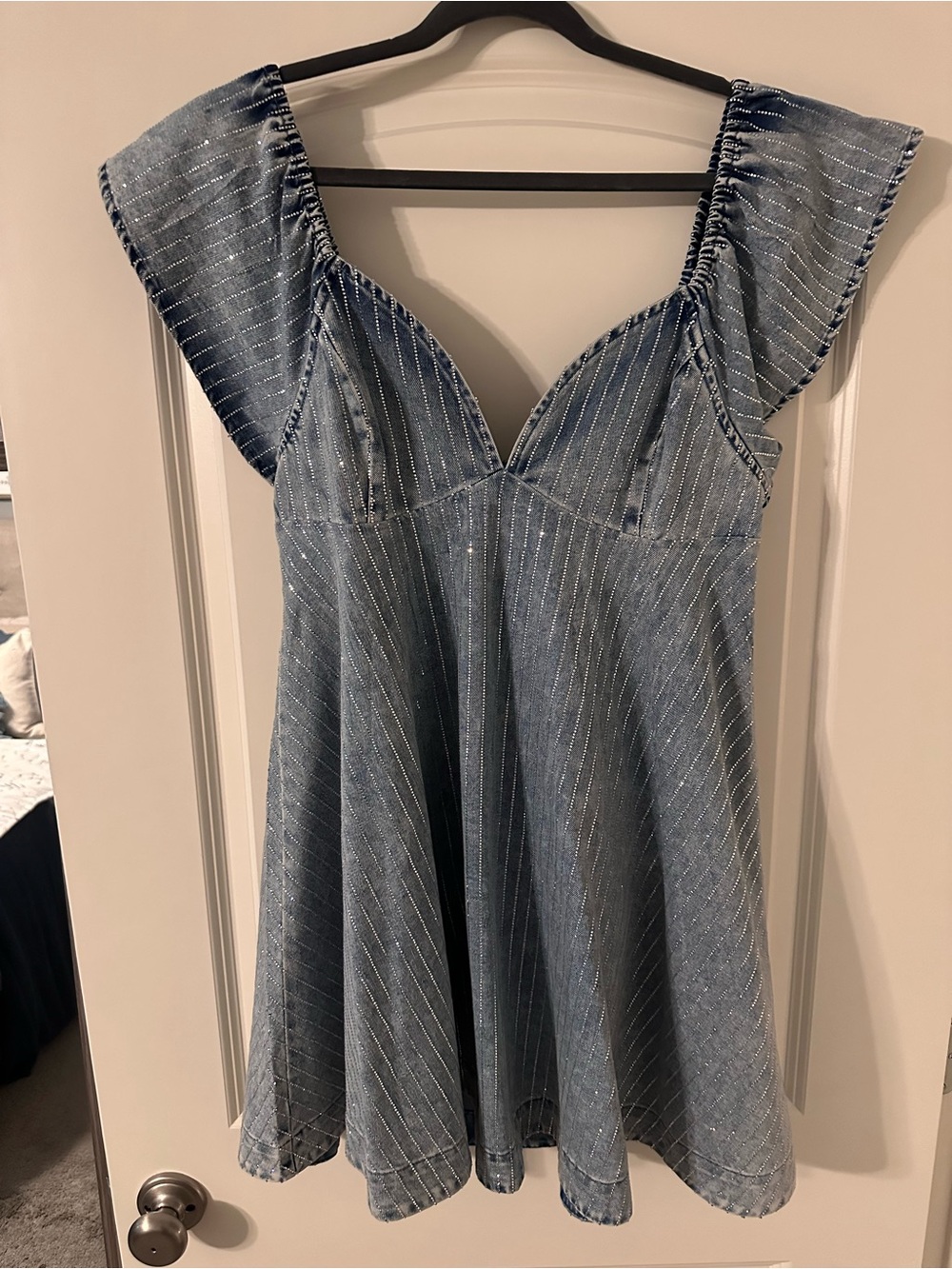 Blue Metallic-Striped Mini Dress - Brand Unspecified